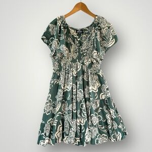 Floral Green and White Dress